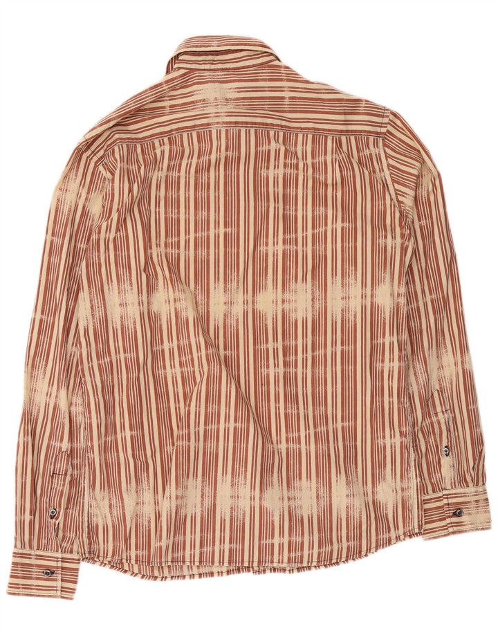 Gas Mens Shirt Large Brown Striped Cotton