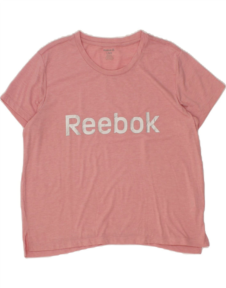 REEBOK Womens Graphic T-Shirt Top UK 14 Large Pink Polyester Vintage Reebok and Second-Hand Reebok from Messina Hembry 