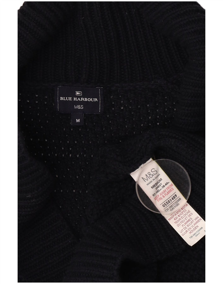 MARKS & SPENCER Maglione cardigan da uomo in cotone blu navy medio