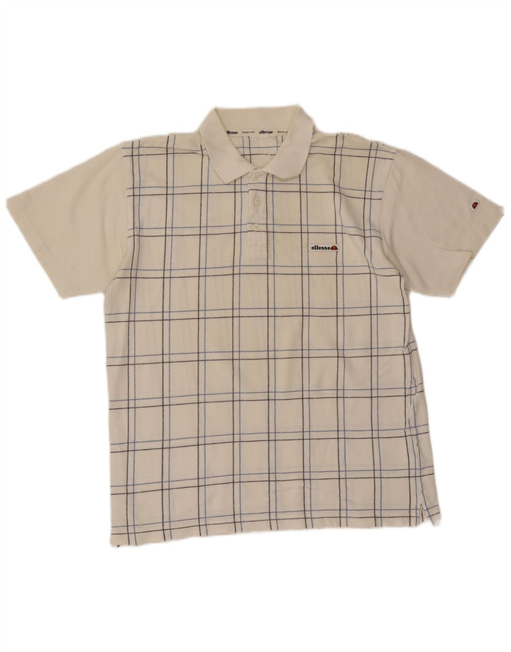 Ellesse Mens Polo Shirt Medium White Check Cotton