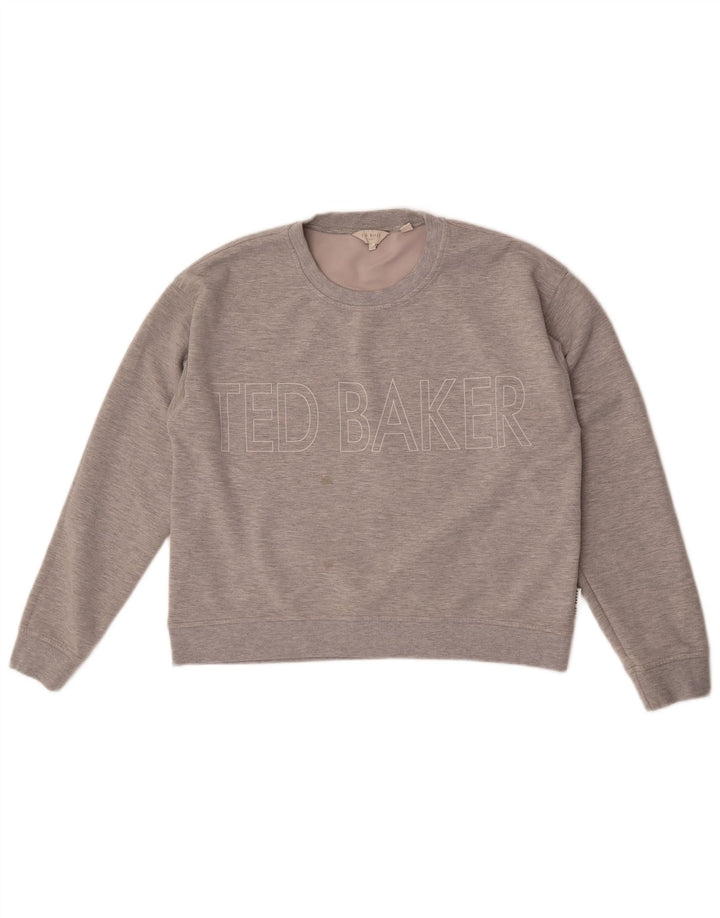 Ted Baker Womens Graphic Sweatshirt Jumper Size 4 Large Grey Flecked