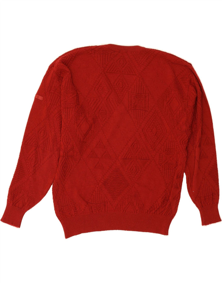 MARZ Mens V-Neck Jumper Sweater Large Red Argyle/Diamond Wool Vintage Marz and Second-Hand Marz from Messina Hembry 