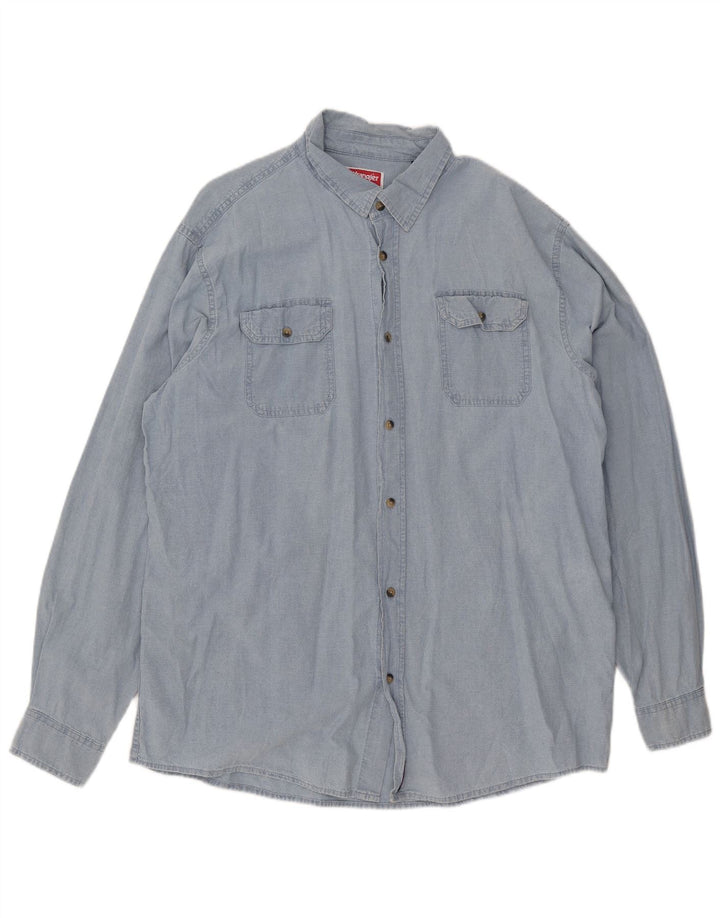 Wrangler herre høj skjorte XL blå bomuld