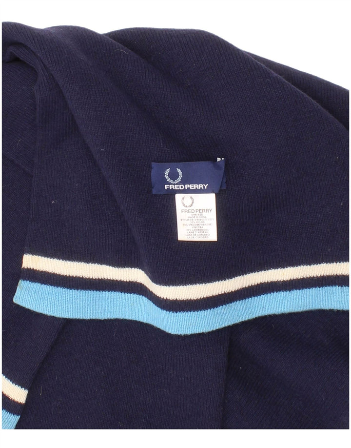 Fred Perry Mens Rectangle Scarf One Size Navy Blue Striped Nylon