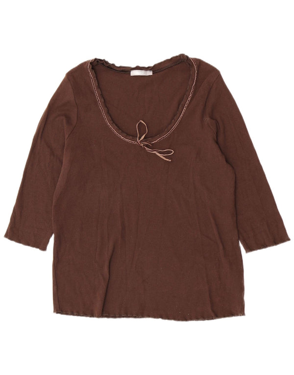 Marks & Spencer dametop 3/4 ærmer UK 16 Stor brun bomuld