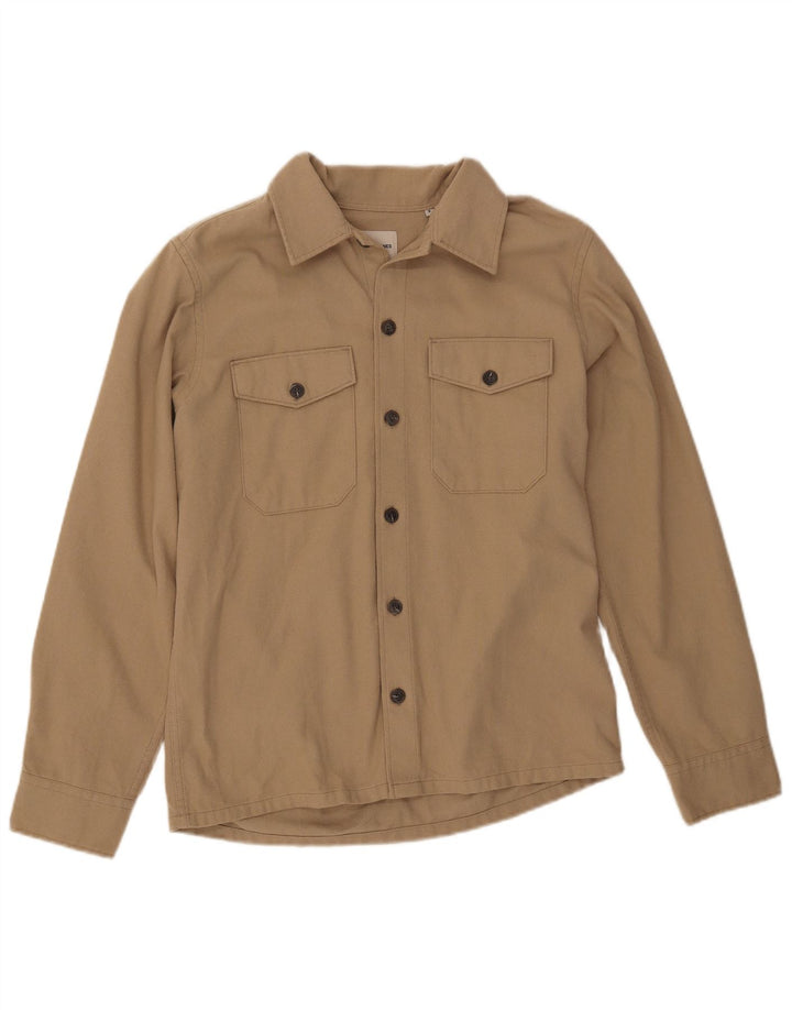 JACK & JONES Mens Flannel Shirt Small Beige Cotton