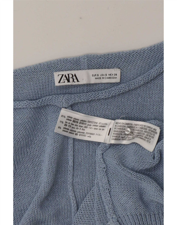 Zara Womens Oversized Boat Neck Jumper Sweater UK 10 Small Blue Polyester