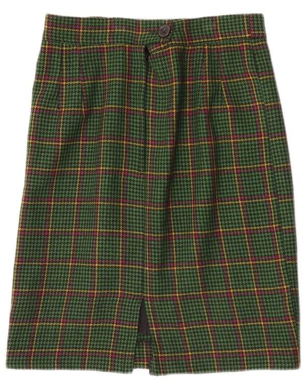 Vintage Womens Straight Skirt W28 Medium Green Houndstooth