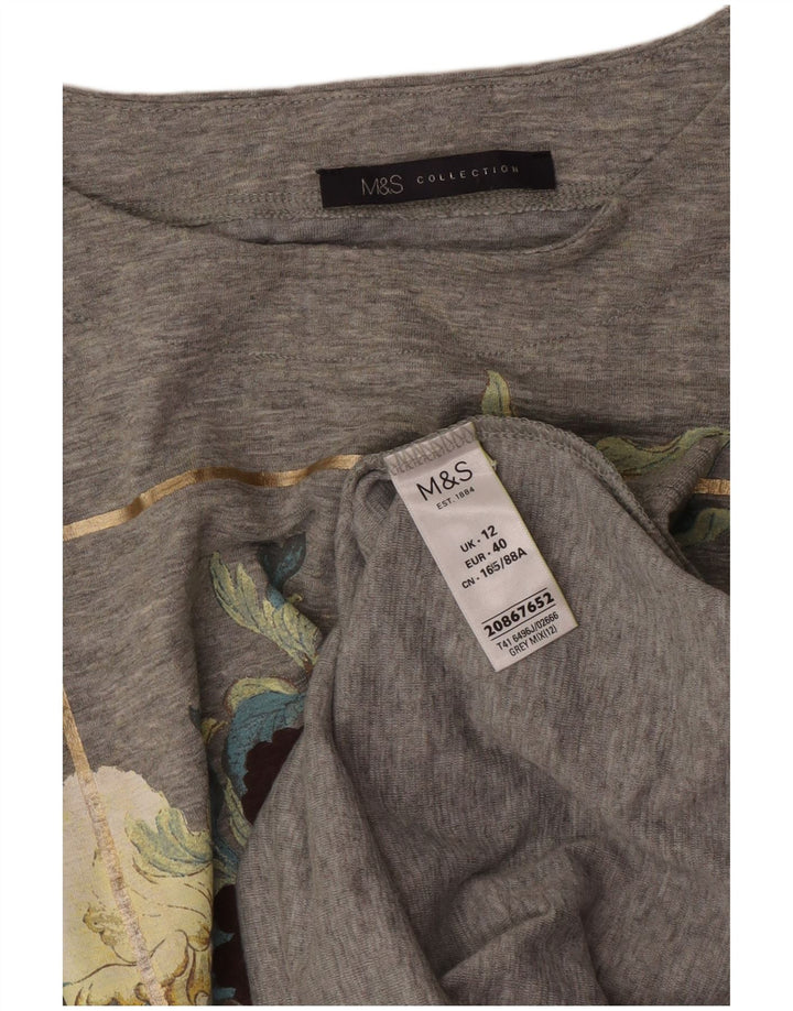 Marks & Spencer Dame Grafisk Top Langærmet UK 12 Medium Grey Floral