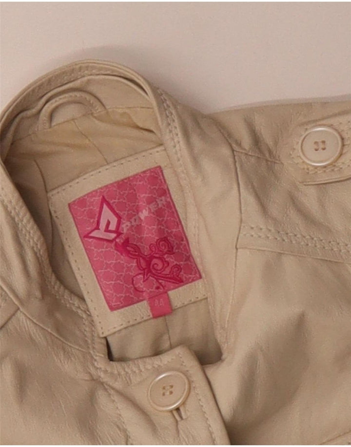Vintage Womens Military Leather Jacket IT 44 Medium Beige Leather