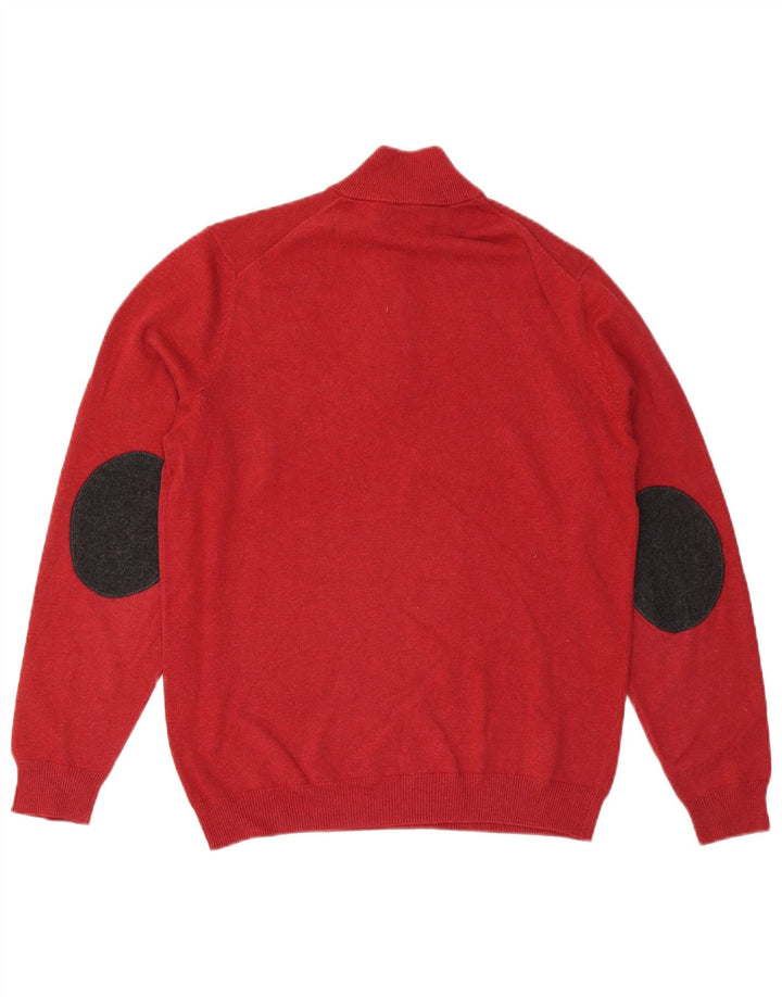 Massimo Dutti Mens Zip Neck Jumper Sweater Medium Red Colourblock Cotton