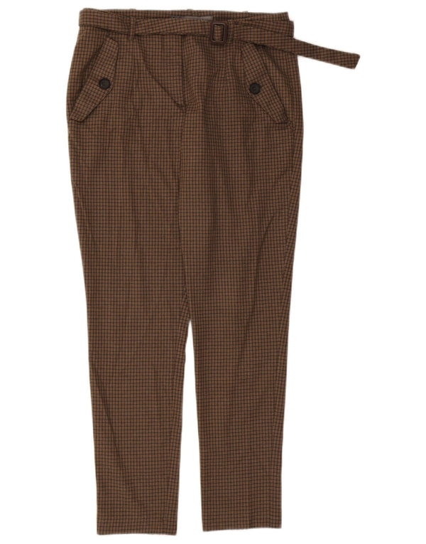 Zara Mujer Pantalón Chino Slim Medium W28 L28 Marrón Cuadros Poliéster