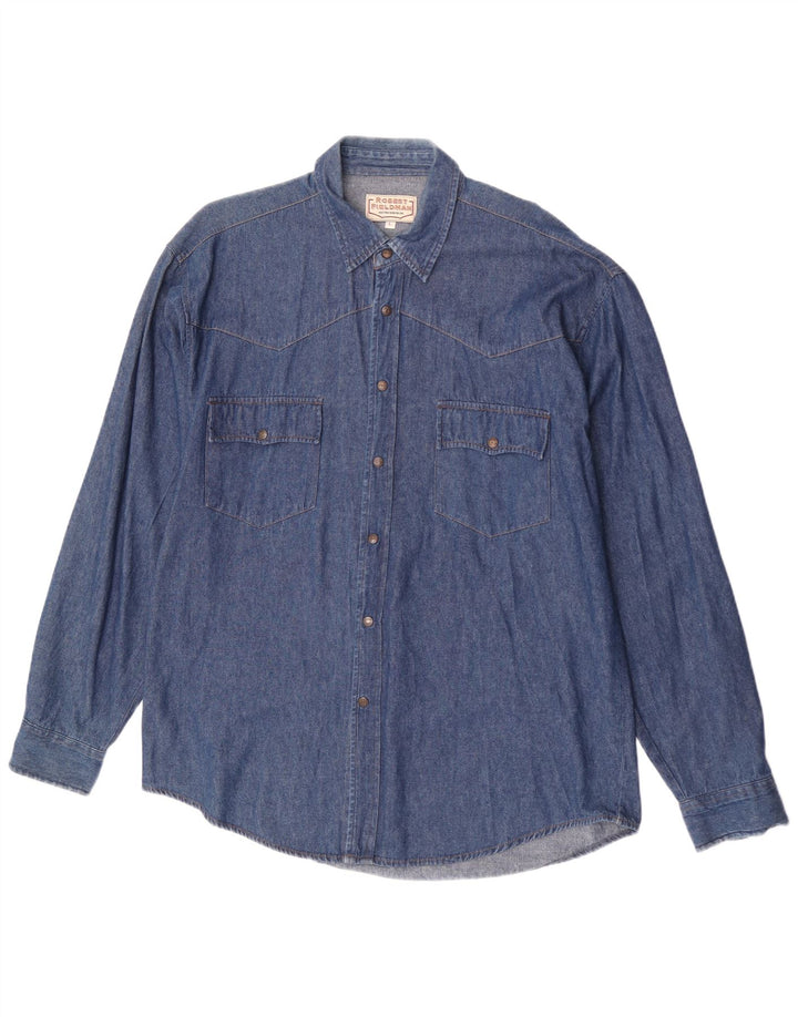 Vintage Mens Denim Shirt Large Blue Cotton