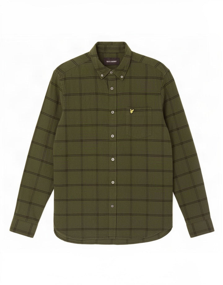 Lyle & Scott Chemise en flanelle homme kaki moyen à carreaux en coton