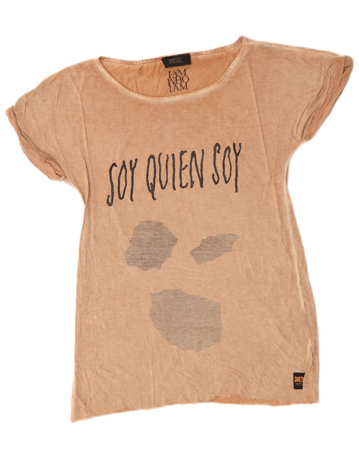 Diesel Womens Graphic T-Shirt Top UK 14 Medium Beige