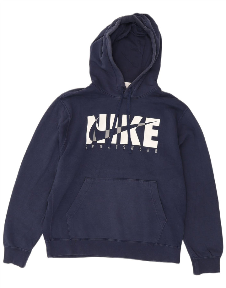 Nike Mens Graphic Hoodie Jumper Medium Navy Blue Cotton