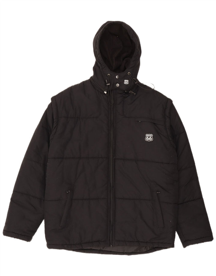 Route 66 Mens Hooded Padded Jacket UK 40 Large Black Polyamide