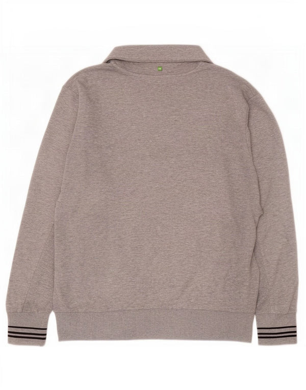 Hugo Boss Mens Zip Neck Sweatshirt Jumper Small Grey Flecked Cotton