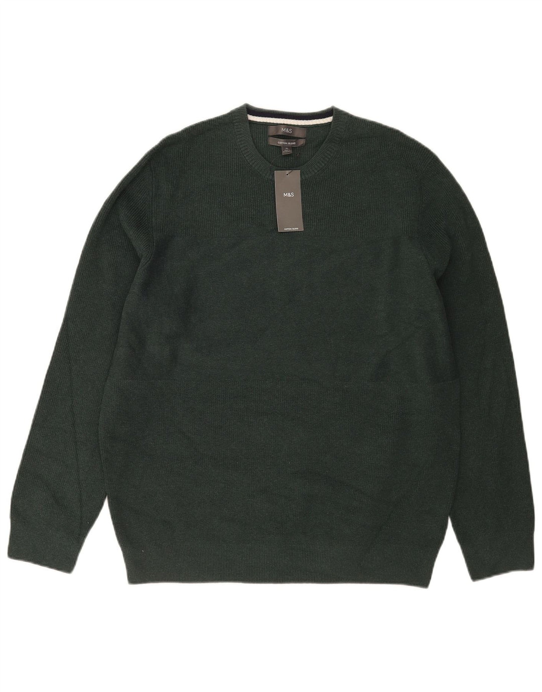 Marks & Spencer Mens Crew Neck Jumper Sweater XL Green Polyester