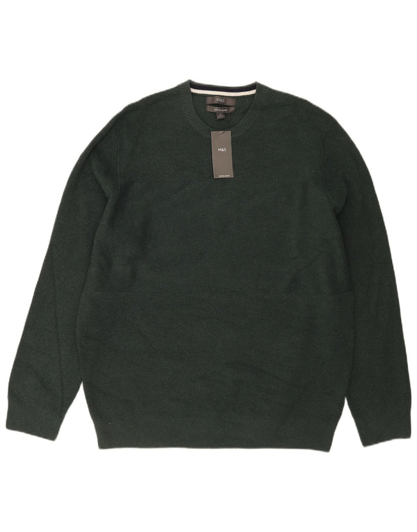 Marks & Spencer Mens Crew Neck Jumper Sweater XL Green Polyester
