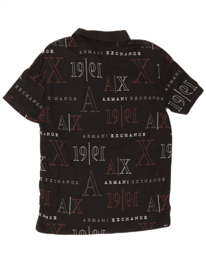 Armani Exchange Mens Graphic Polo Shirt Small Black Cotton
