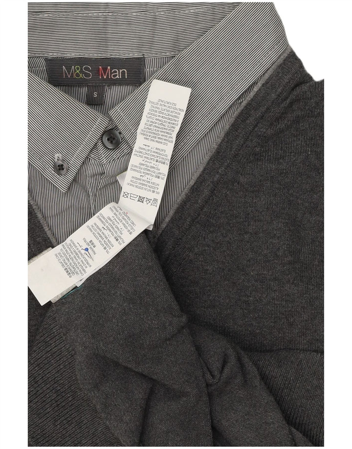 Marks & Spencer Mens Polo Neck Jumper Sweater Small Grey Cotton