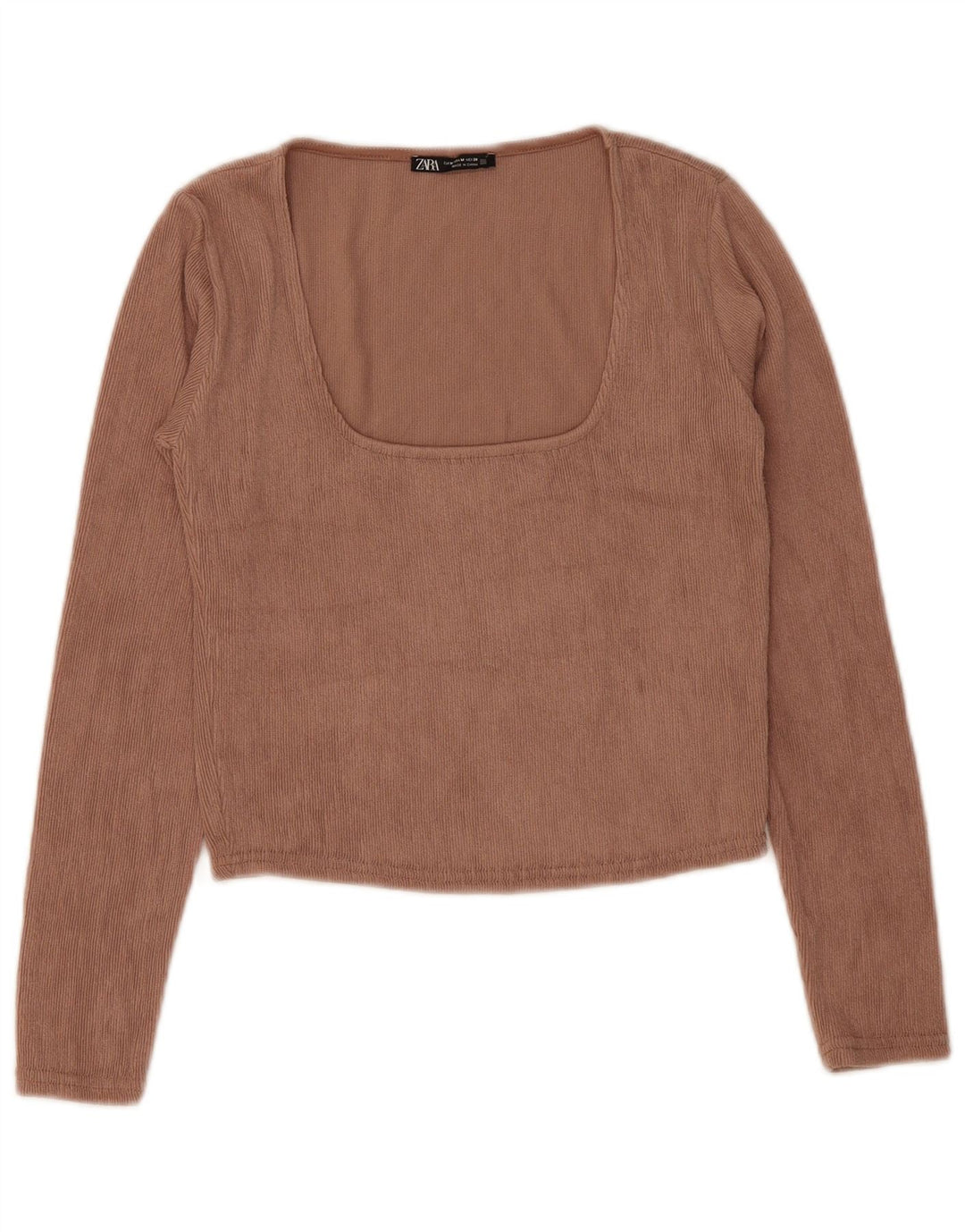 Zara Femme Crop Top Manches Longues UK 12 Marron Moyen Polyester