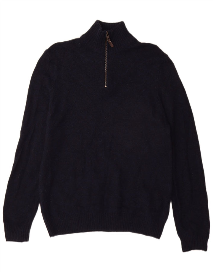 Marks & Spencer Herre sweater med lynlåshals mellem marineblå lammeuld