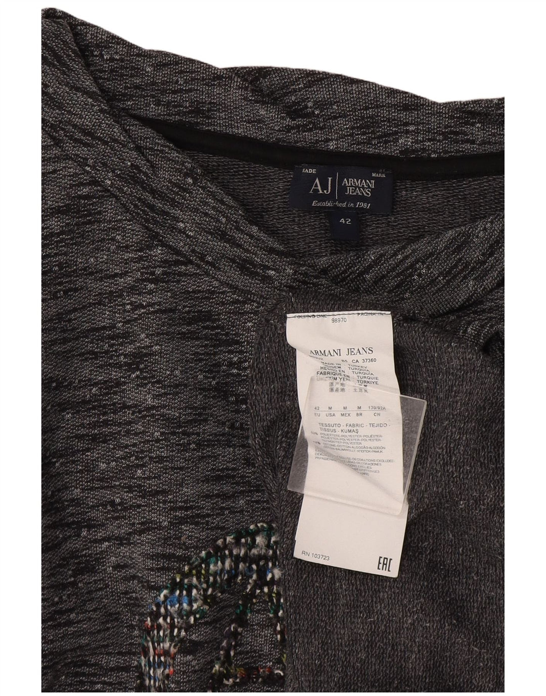 Armani Jeans Dame Grafisk Top Langærmet IT 42 Medium Grå Flecked