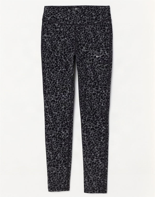 Nike Womens Dri Fit Leggings UK 8 Small Grey Animal Print Polyester