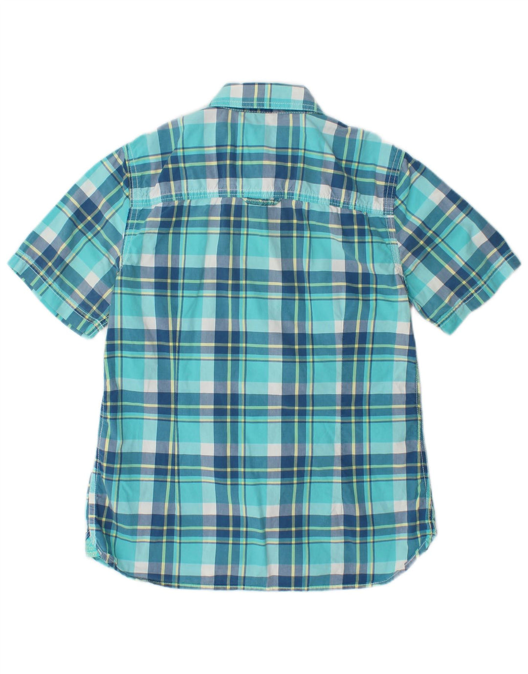 SUPERDRY Womens Short Sleeve Shirt UK 12 Medium Blue Check Cotton
