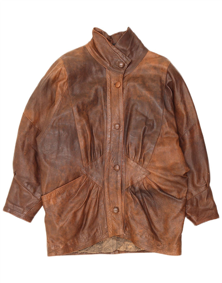 Vintage Womens Oversized Leather Jacket UK 10 Small Brown Leather