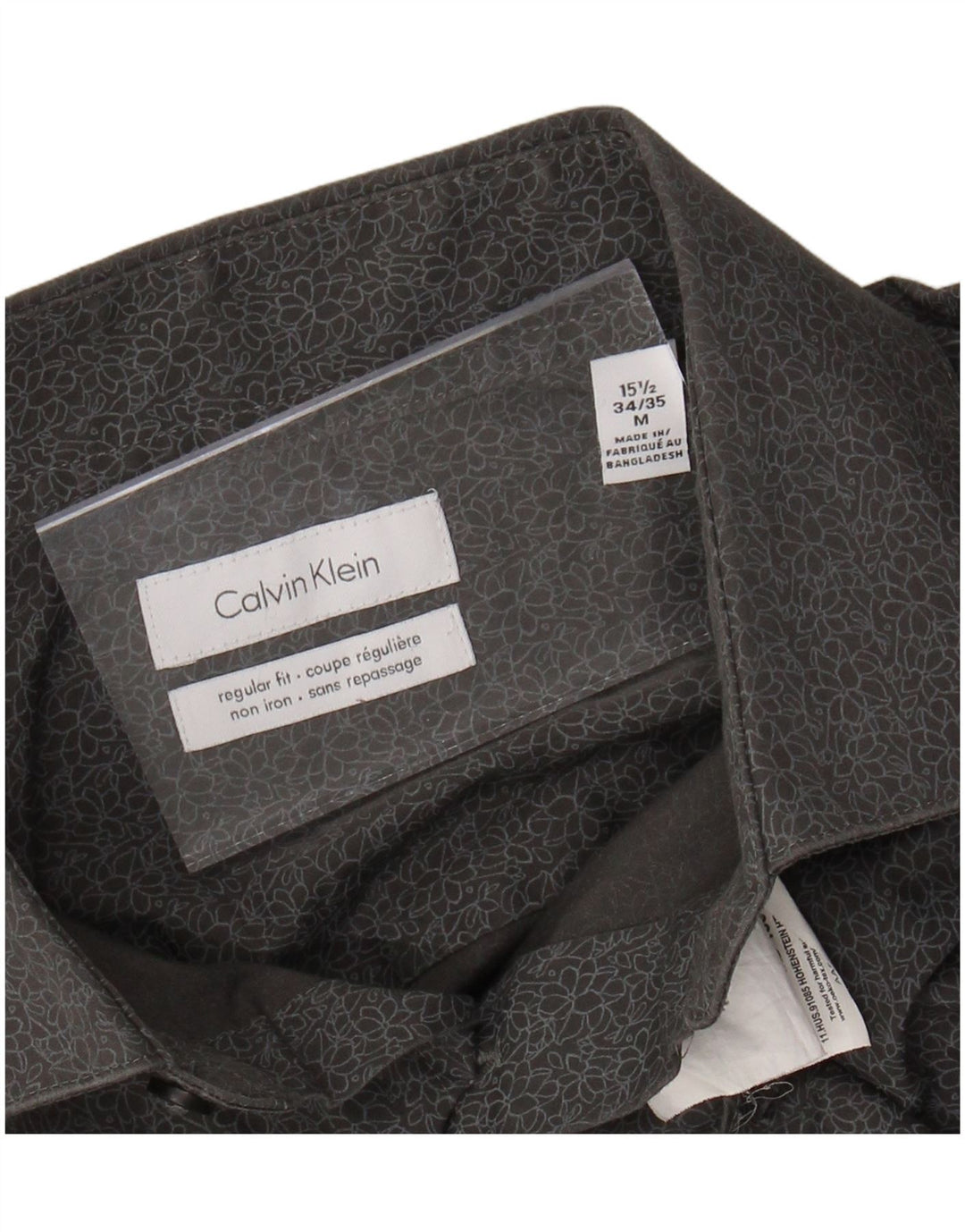 CALVIN KLEIN Mens Regular Fit Shirt Size 15 1/2 Medium Grey Floral
