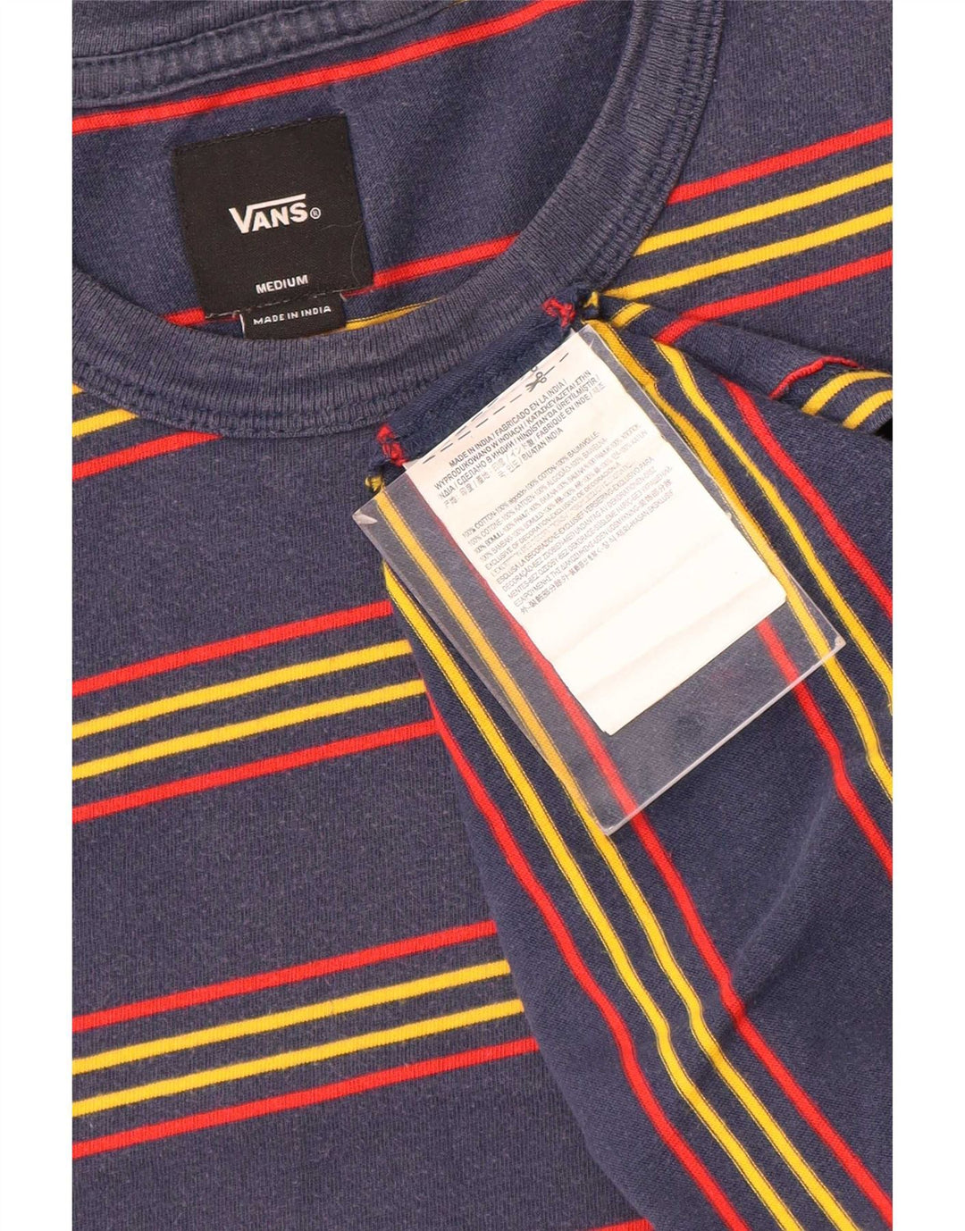 Vans Mens T-Shirt Top Medium Navy Blue Striped Cotton
