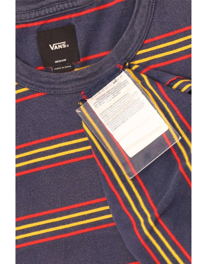 Vans Mens T-Shirt Top Medium Navy Blue Striped Cotton