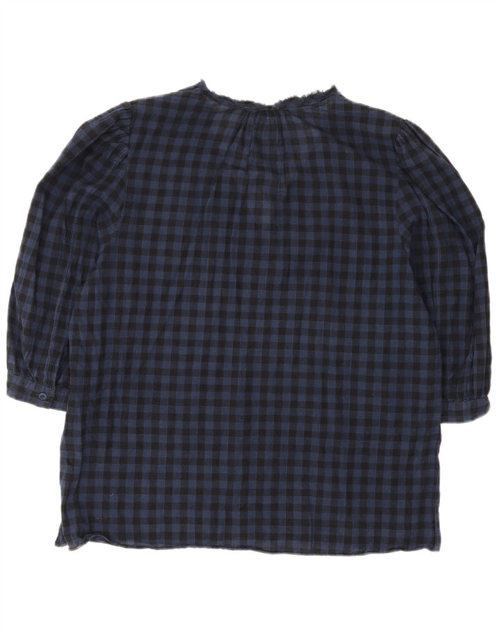 Jigsaw Womens 3/4 Sleeve Blouse Top UK 12 Medium Blue Gingham Cotton