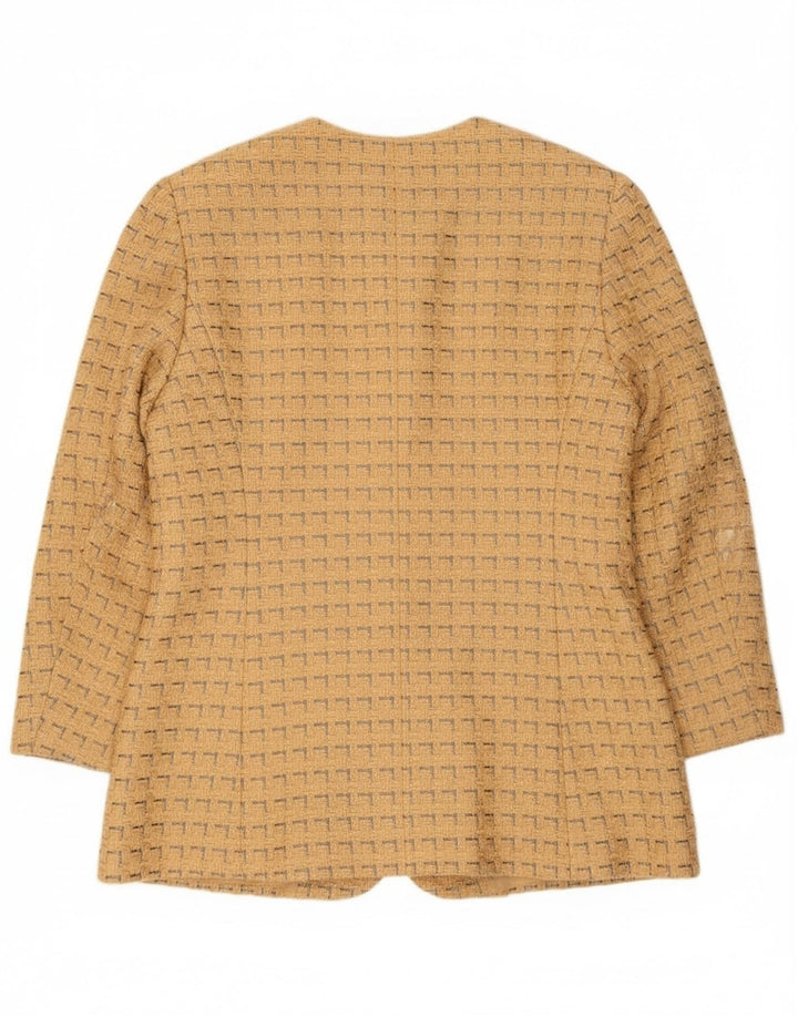 Jaeger Damen-Blazerjacke mit 5 Knöpfen, UK 12, mittelgelbe geometrische Baumwolle