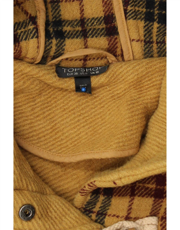 Topshop Womens Hooded Duffle Jacket UK 10 Small Yellow Check Wool