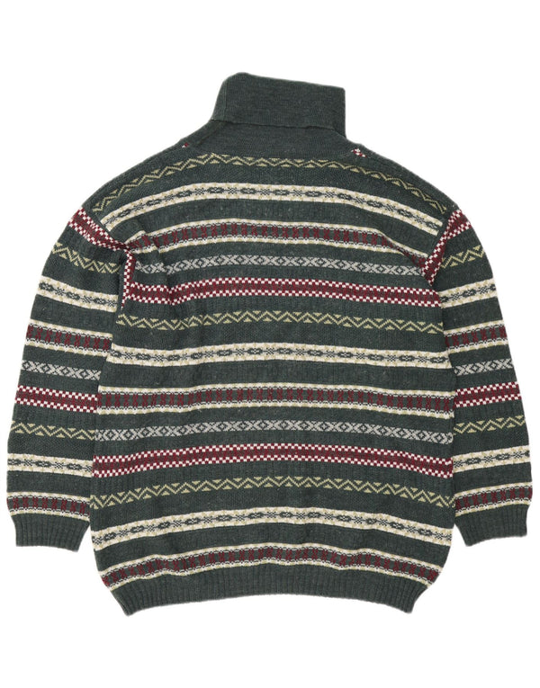 Vintage Herren Rollkragenpullover Pullover Groß Grün Fair Isle