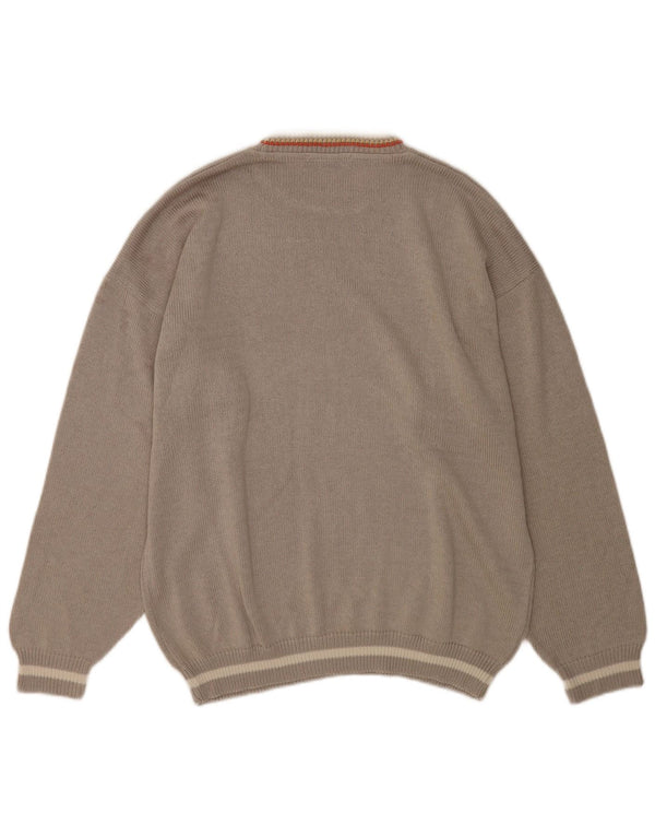 vintage Mens Crew Neck Jumper Pull XL Gris Floral Coton