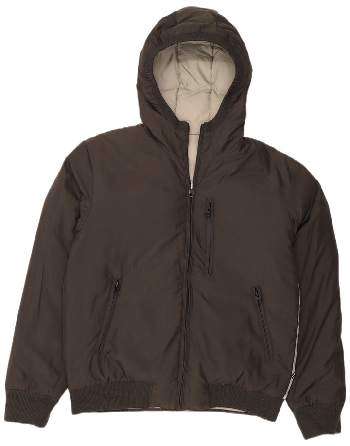 Bear Mens Hooded Reversible Padded Jacket UK 40 Large Grey Polyamide
