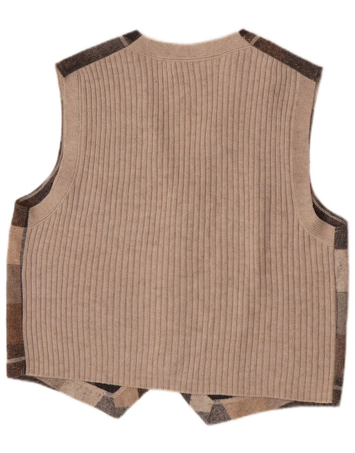 Gilet da uomo vintage in acrilico a quadri beige di grandi dimensioni