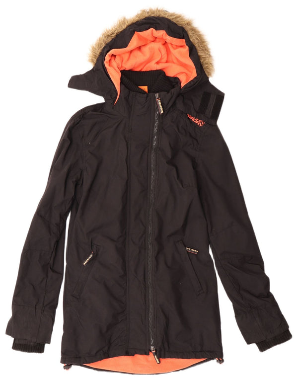 Superdry Womens Hooded Parka Jacket UK 2 2XS Black