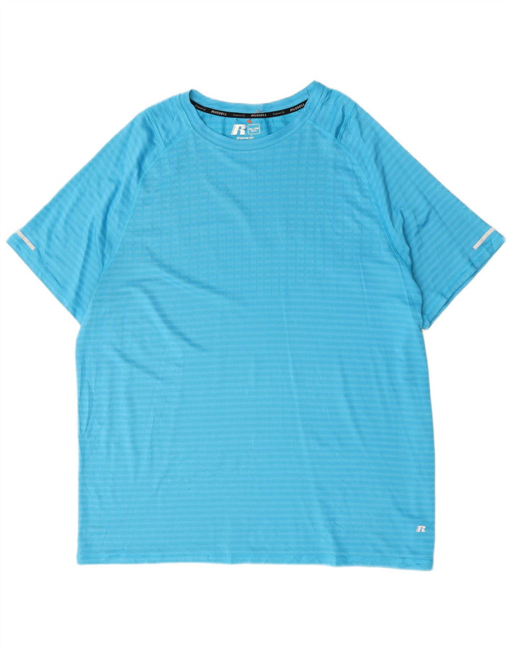 RUSSELL ATHLETIC Mens T-Shirt Top 2XL Blue Striped Polyester