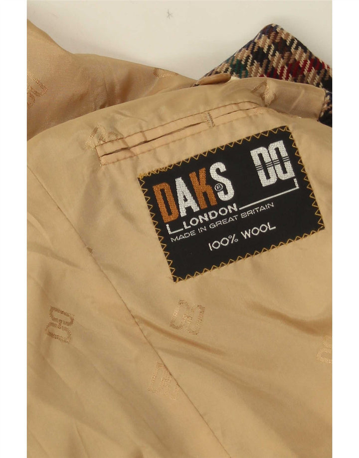 DAKS Mens 2 Button Blazer Jacket UK 38 Medium Brown Houndstooth Wool