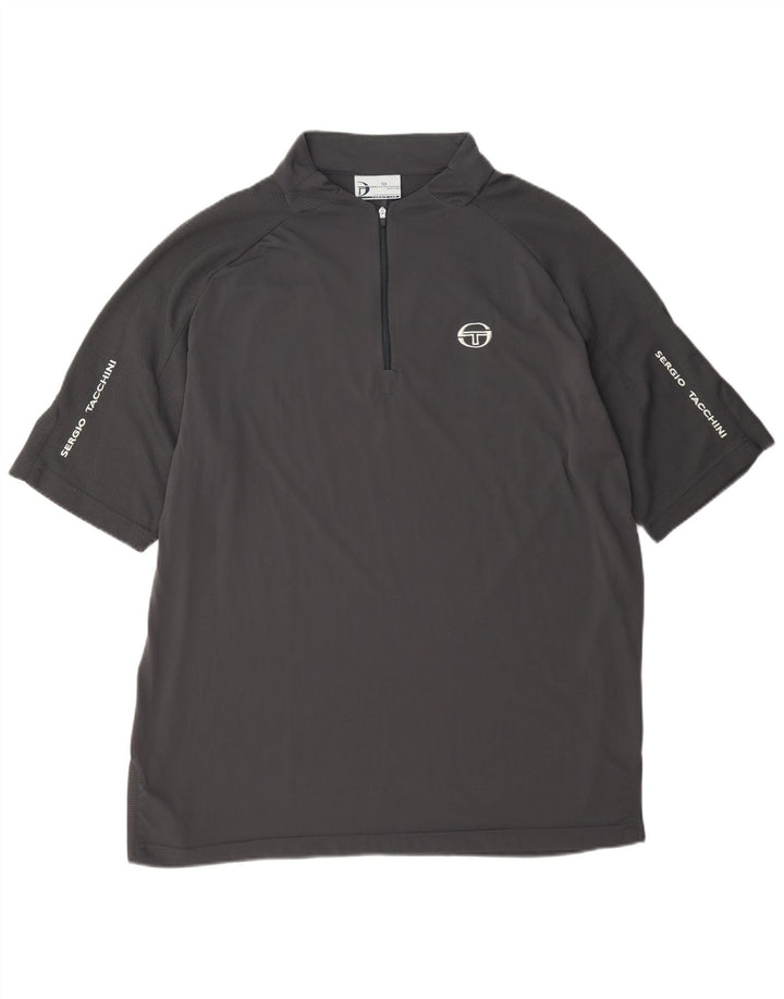 Sergio Tacchini Mens Zip Neck T-Shirt Top XL Grey