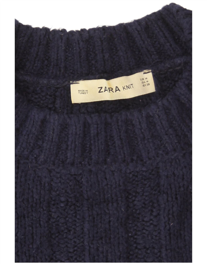 Zara Womens Oversized Crew Neck Jumper Sweater UK 14 Medium Navy Blue