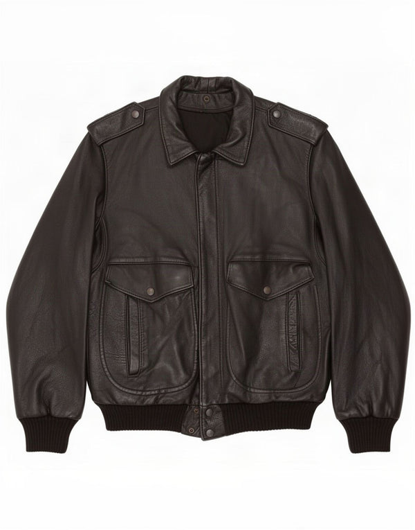 Giacca in pelle militare da uomo vintage UK 40 Large Nera