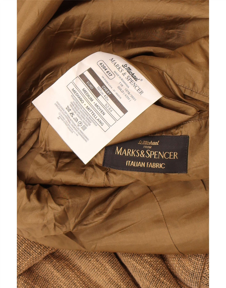 Marks & Spencer Mens 3 Button Blazer Jacket UK 38 Medium Brown Flecked