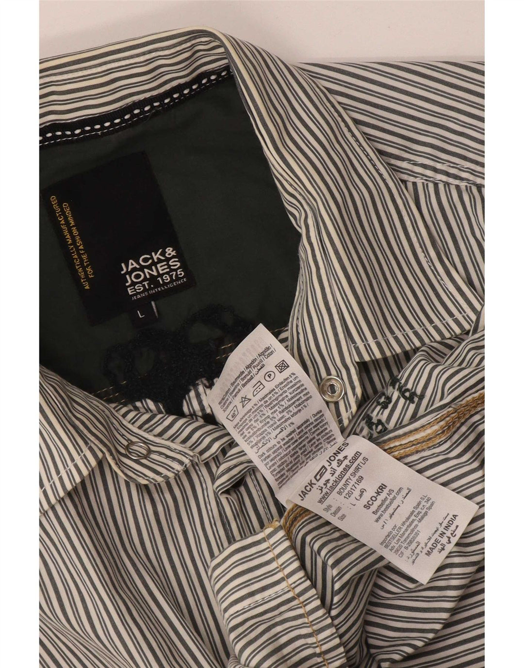 Jack & Jones Mens Graphic Shirt Large Grey Striped Cotton